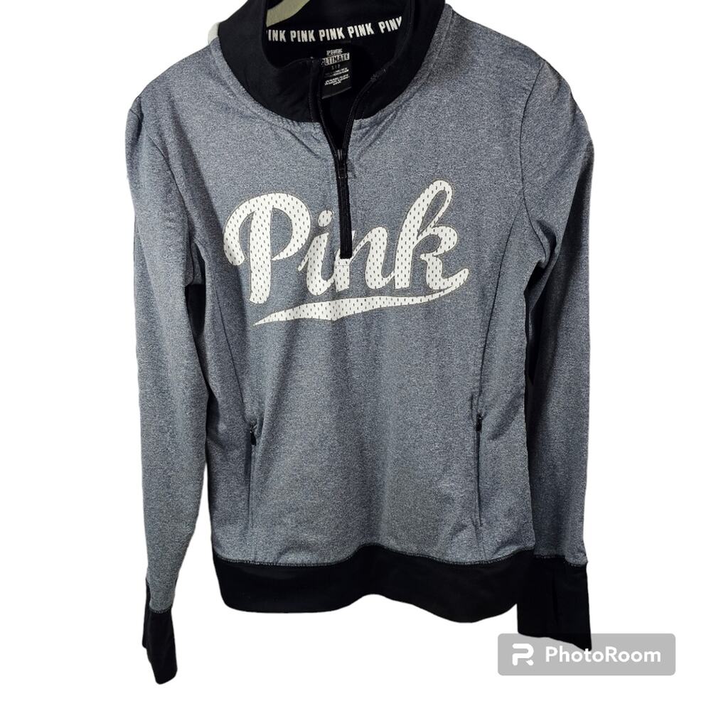 Victoria's Secret PINK Activewear Quarter-Zip Gray & Black Jacket Size S